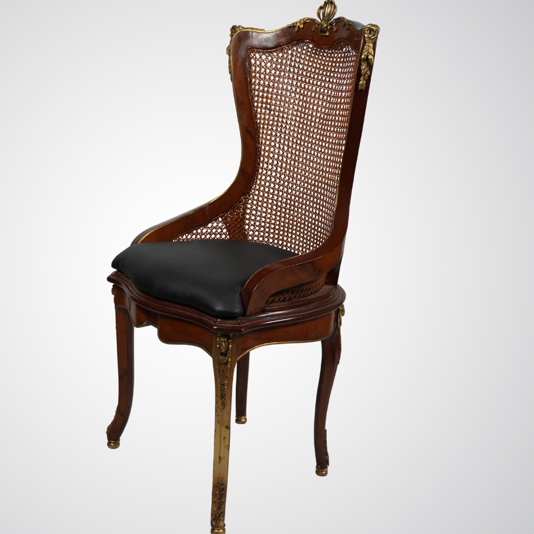 Louis XV Style Carved Walnut Cane Back Side Chair with Velvet Seat