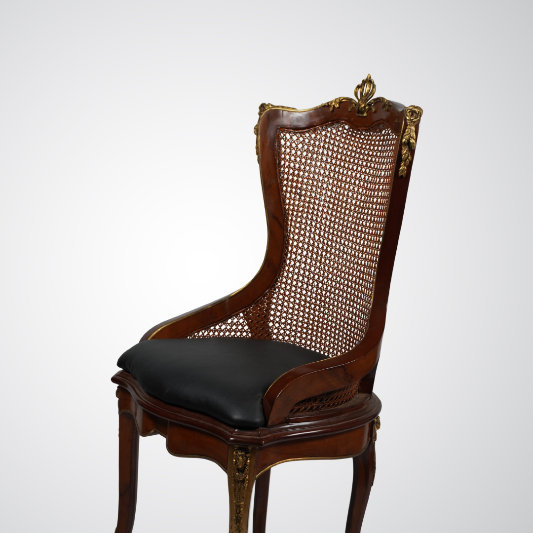 Louis XV Style Carved Walnut Cane Back Side Chair with Velvet Seat