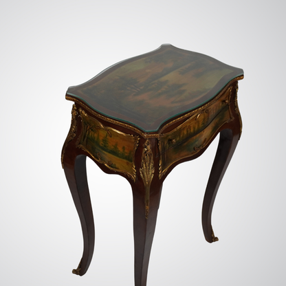 Antique Louis XV Style Inlaid Side Table with Bronze Ormolu