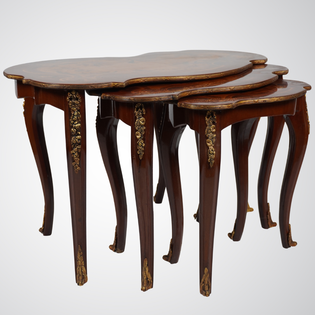 Elegant Vintage Nesting Tables with Inlay Design
