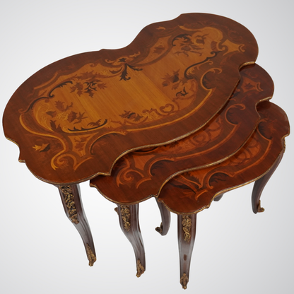 Elegant Vintage Nesting Tables with Inlay Design