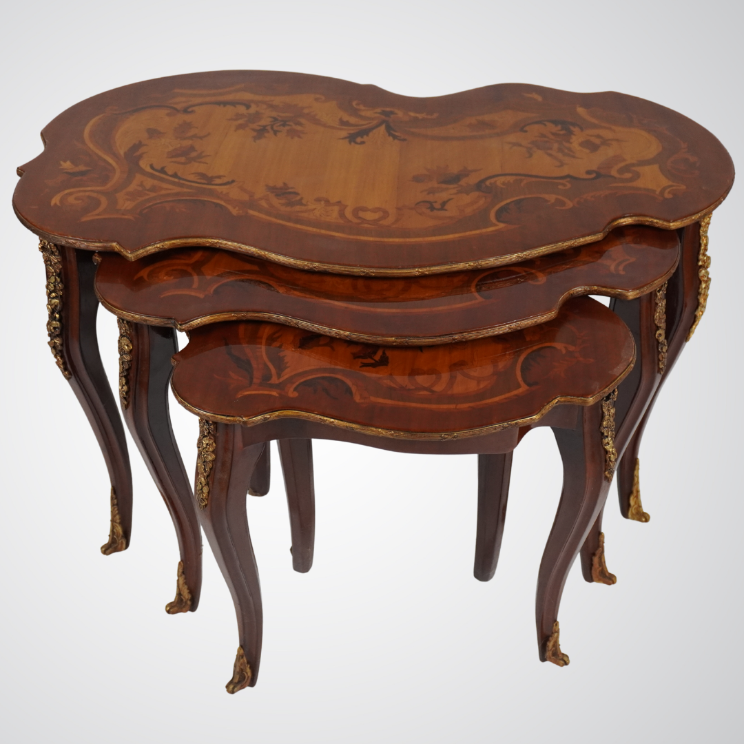 Elegant Vintage Nesting Tables with Inlay Design