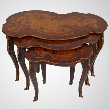 Elegant Vintage Nesting Tables with Inlay Design