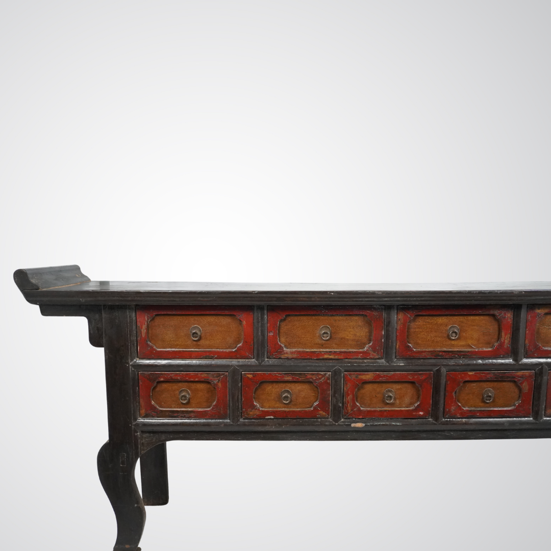 Antique Chinese Elmwood Console with Multiple Drawers