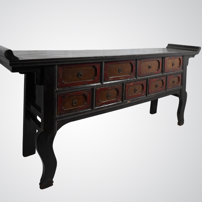 Antique Chinese Elmwood Console with Multiple Drawers