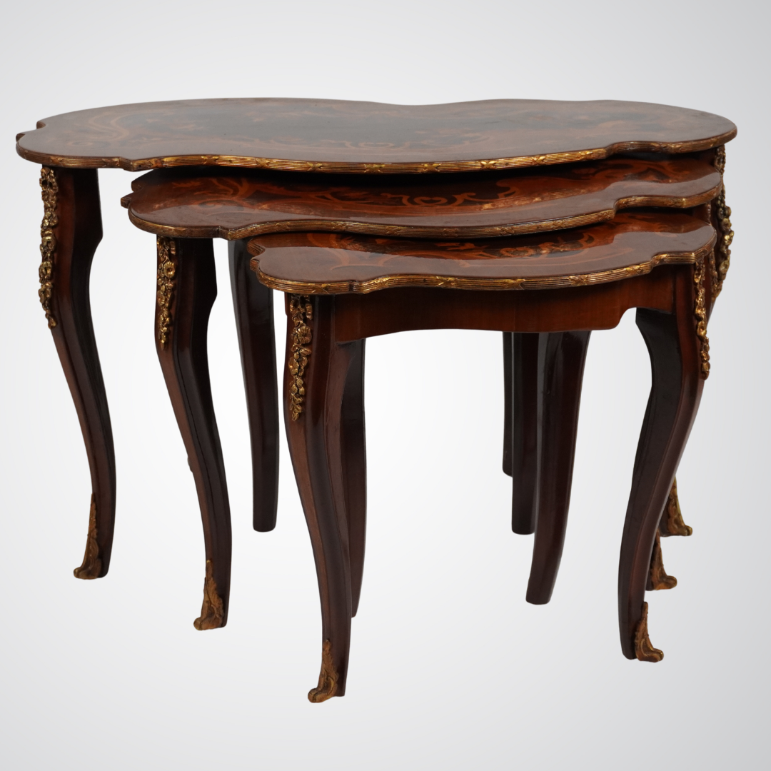 Elegant Vintage Nesting Tables with Inlay Design