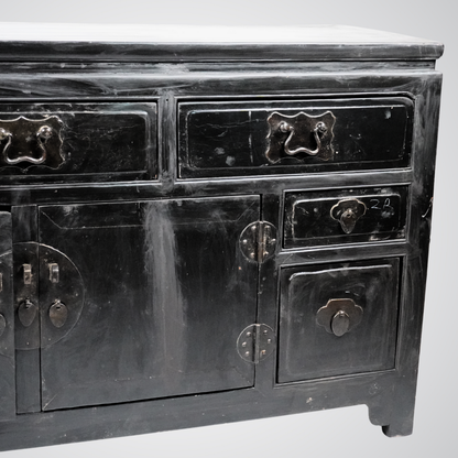 Antique Chinese Black Lacquer Cabinet with Brass Hardware