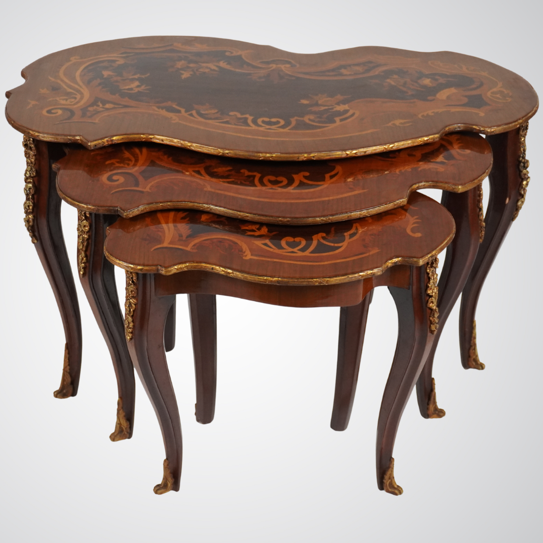 Elegant Vintage Nesting Tables with Inlay Design
