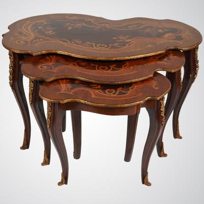 Elegant Vintage Nesting Tables with Inlay Design