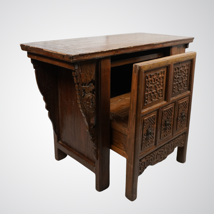 Antique Chinese Carved Wooden Desk with Hidden Chair