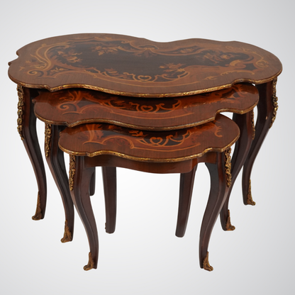 Elegant Vintage Nesting Tables with Inlay Design