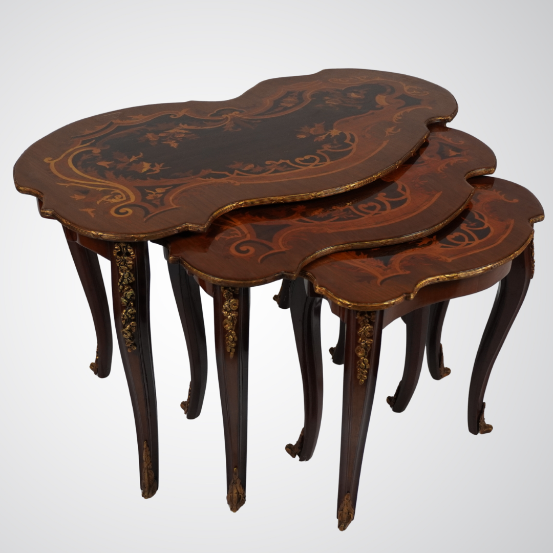 Elegant Vintage Nesting Tables with Inlay Design