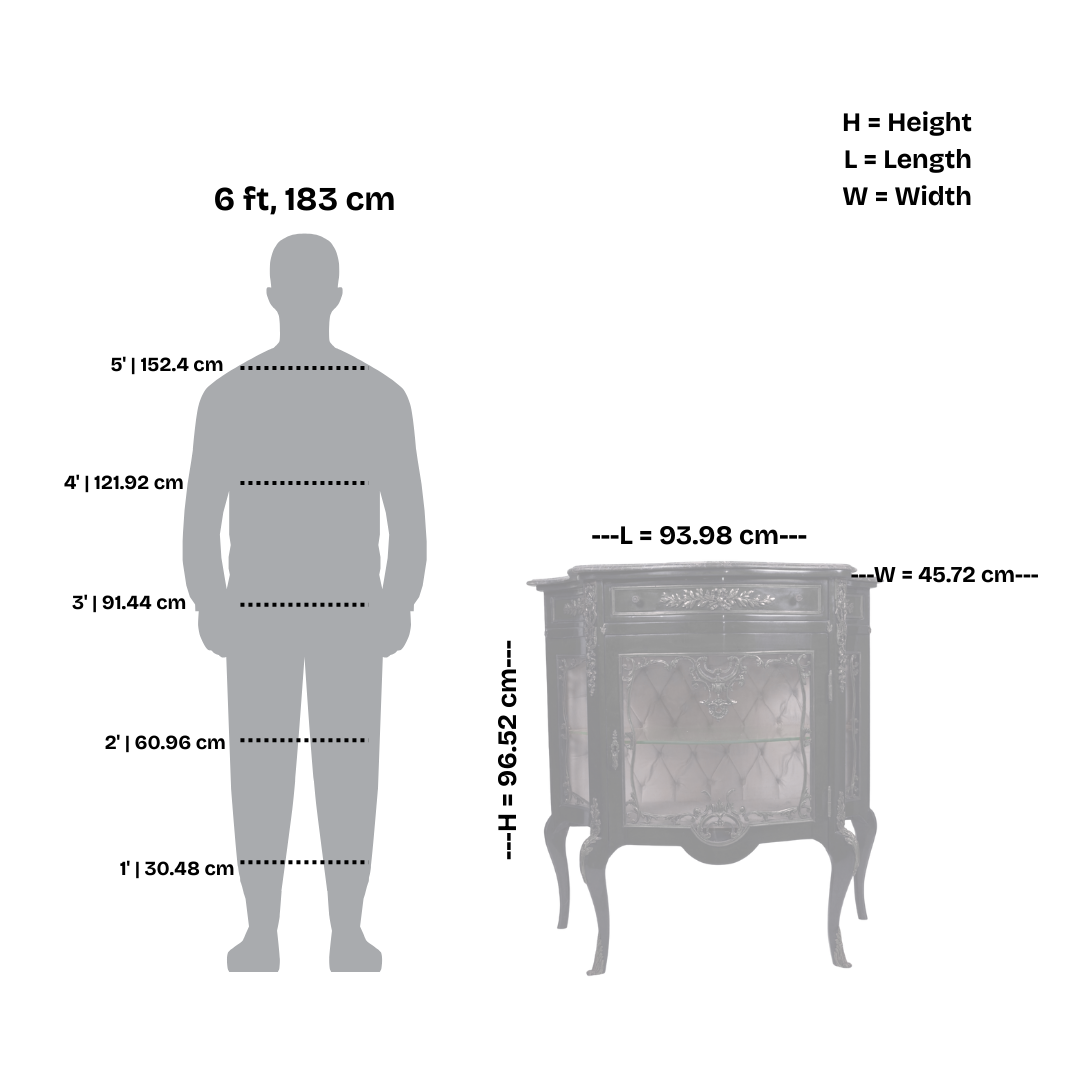 Antique French Louis XV Style Vitrine Cabinet with Marble Top and Gilt Bronze Mounts