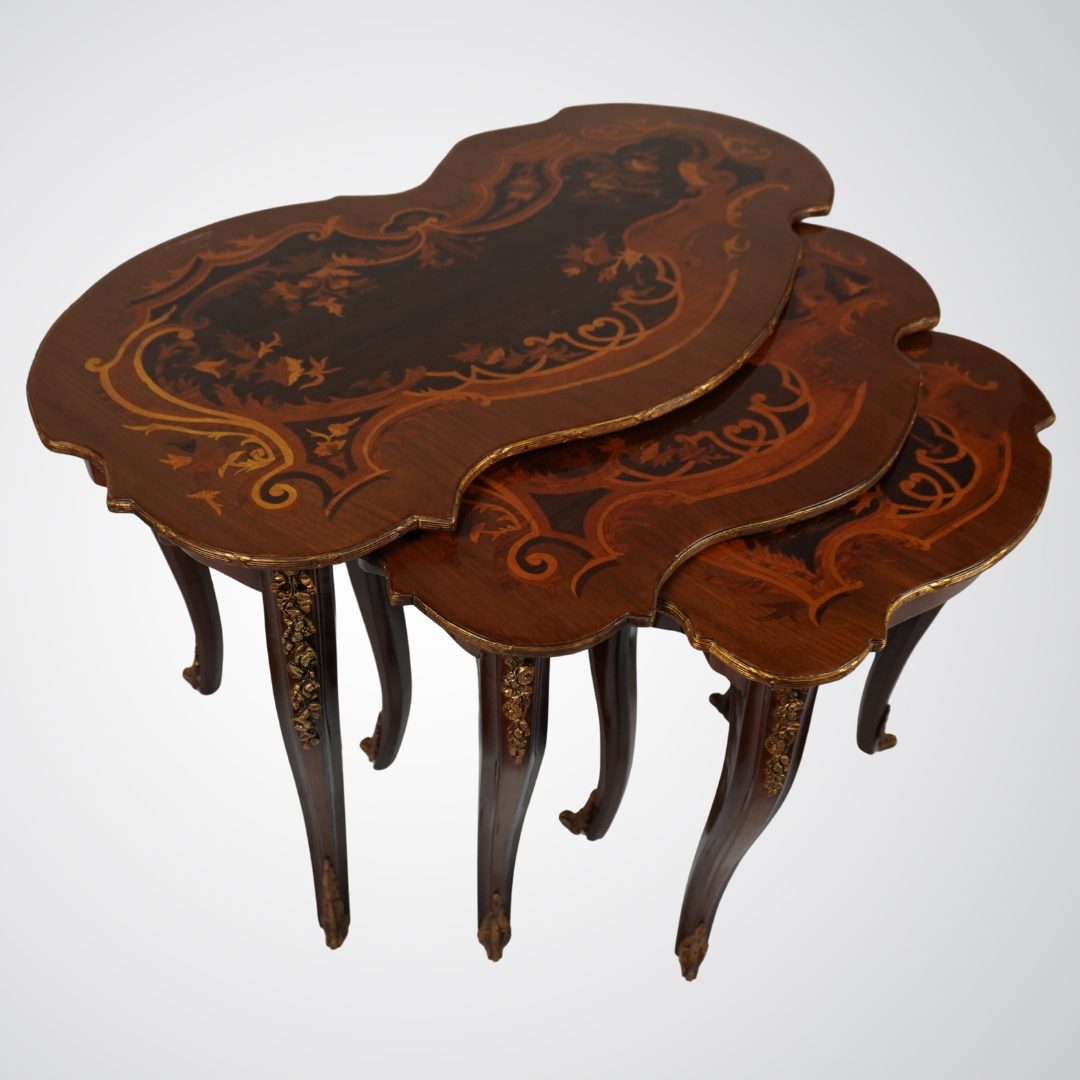 Elegant Vintage Nesting Tables with Inlay Design