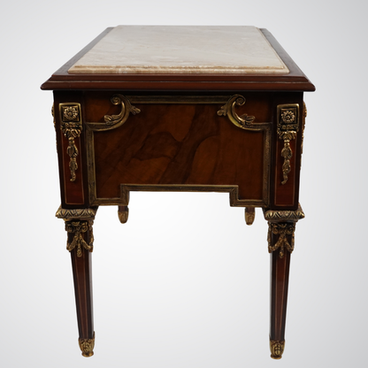 Antique Louis XVI Style Marble-Top Side Table with Gilt Bronze Mounts