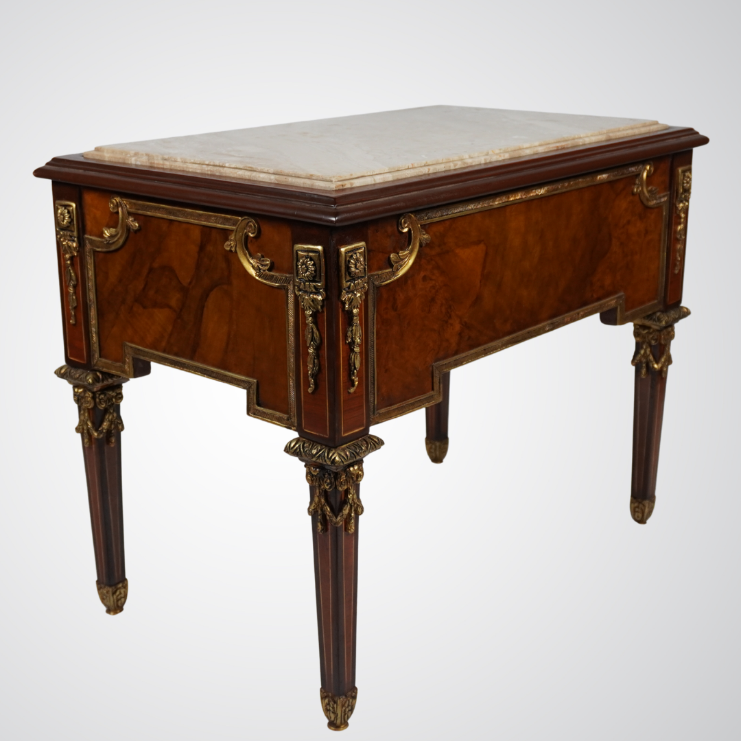 Antique Louis XVI Style Marble-Top Side Table with Gilt Bronze Mounts