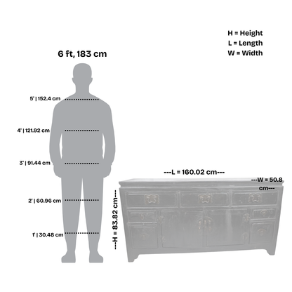 Antique Chinese Black Lacquer Cabinet with Brass Hardware