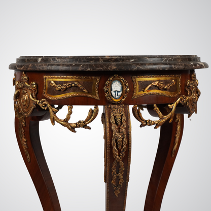 Luxurious French Louis XVI Style Marble-Top Gueridon Table with Bronze Ornaments