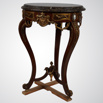 Luxurious French Louis XVI Style Marble-Top Gueridon Table with Bronze Ornaments