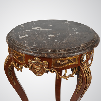 Luxurious French Louis XVI Style Marble-Top Gueridon Table with Bronze Ornaments