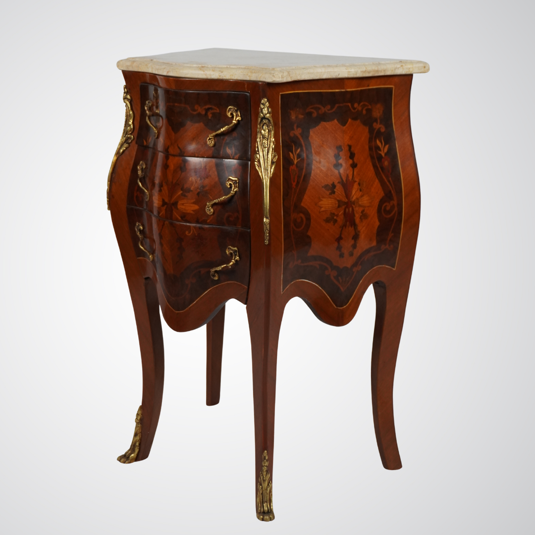 Antique French Louis XV Style Bombe Chest with Marble Top