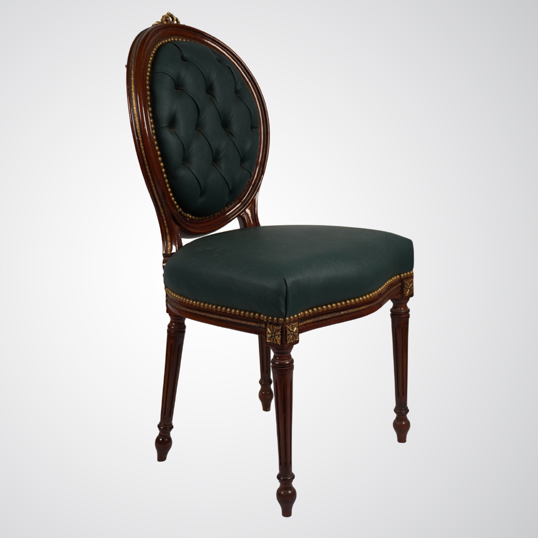 French Louis XVI Style Side Chair with Oval Tufted Back