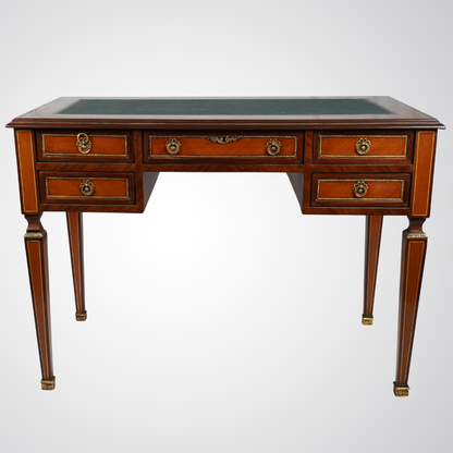 Antique Louis XVI Style Leather-Top Writing Desk with Brass Mounts