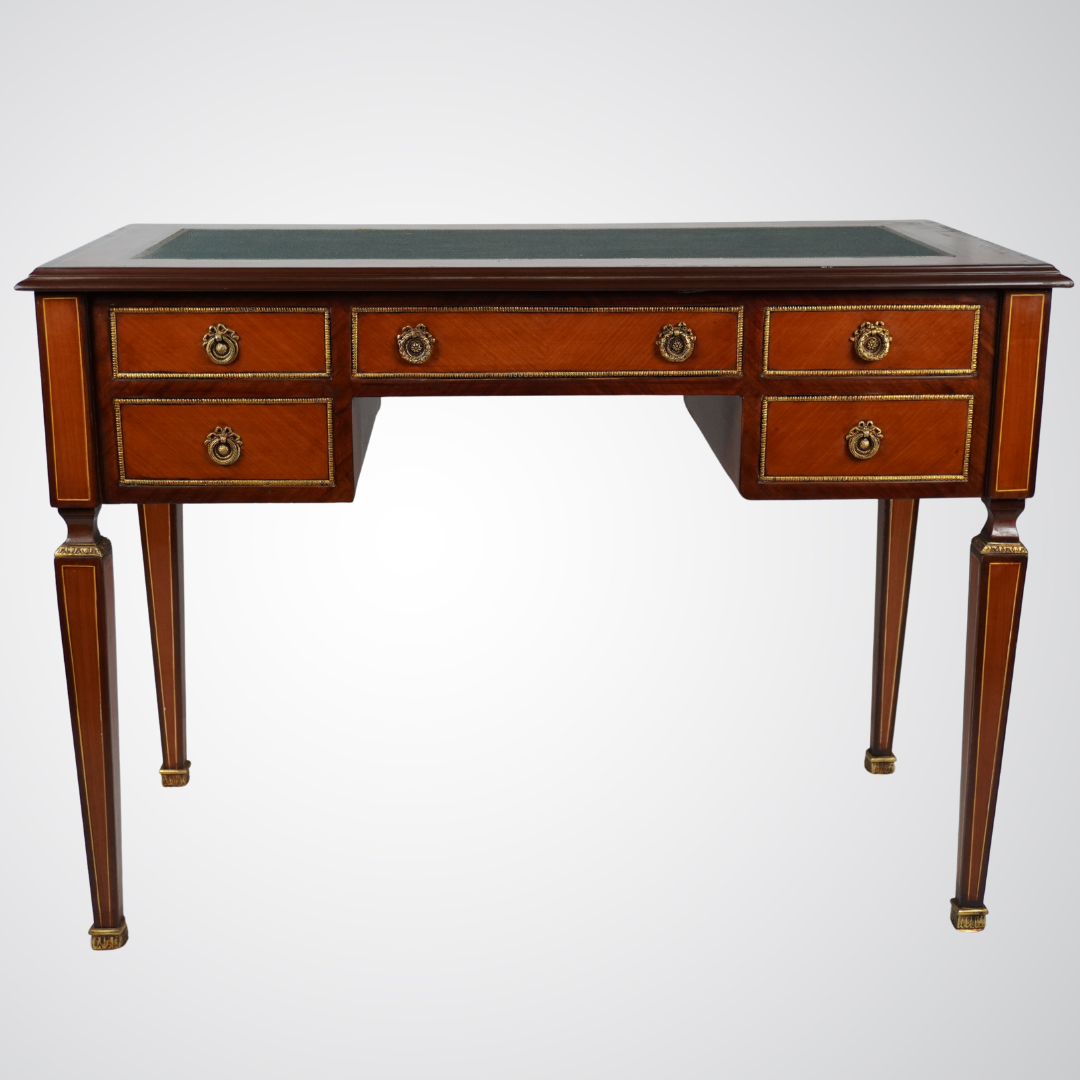 Antique Louis XVI Style Leather-Top Writing Desk with Brass Mounts