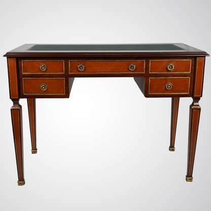 Antique Louis XVI Style Leather-Top Writing Desk with Brass Mounts