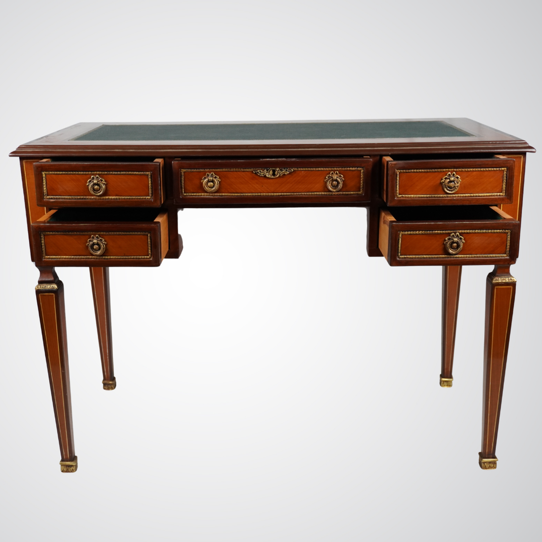 Antique Louis XVI Style Leather-Top Writing Desk with Brass Mounts