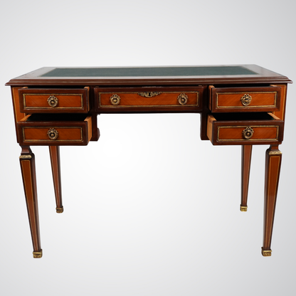 Antique Louis XVI Style Leather-Top Writing Desk with Brass Mounts