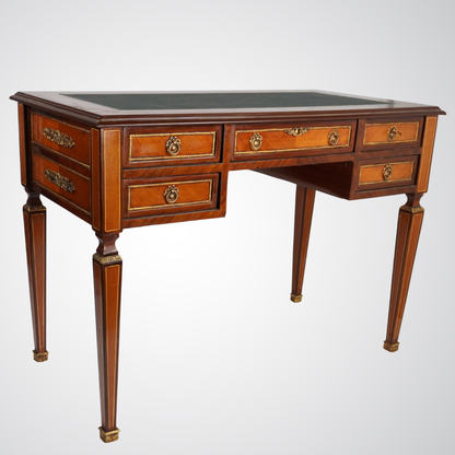 Antique Louis XVI Style Leather-Top Writing Desk with Brass Mounts