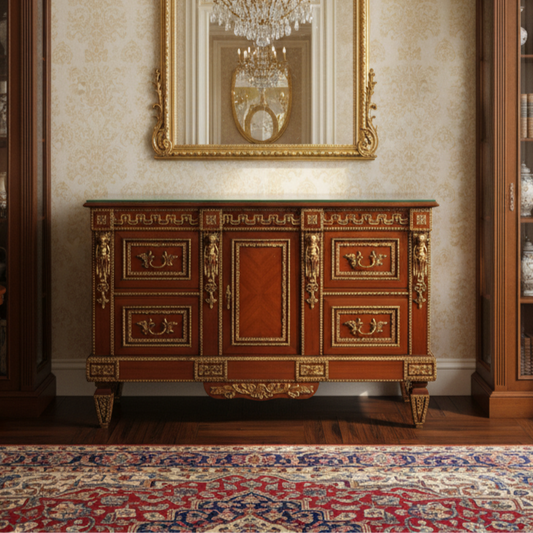 Luxurious Antique French Commode with Ormolu Mounts and Marble Top