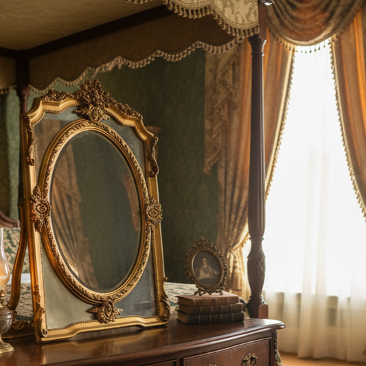 Antique French Giltwood Mirror with Oval Beveled Glass