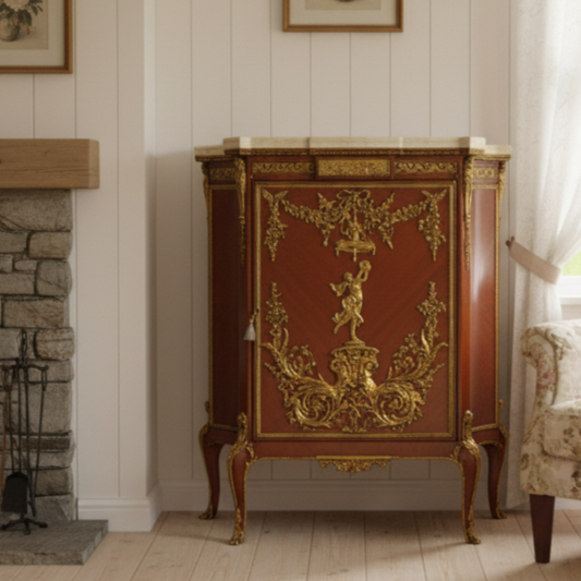 Exceptional Louis XV Style Cabinet with Marble Top and Gilt Bronze Ornamentation