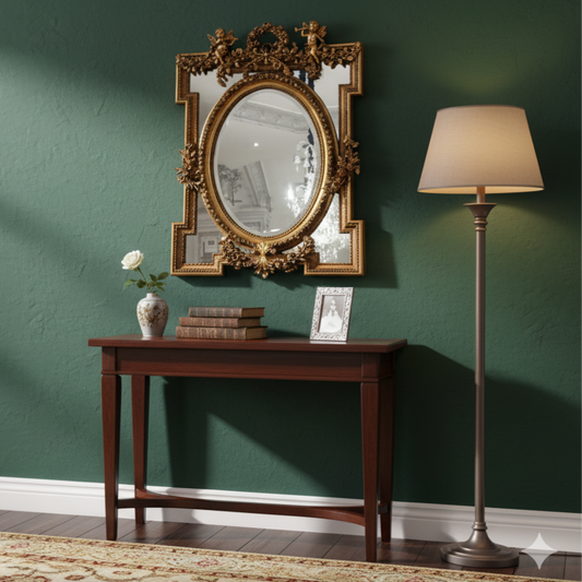 Exquisite Antique Gilded Mirror with Oval Center and Cherub Detailing