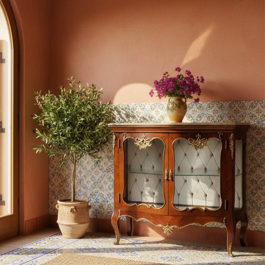 Vintage French-Style Display Cabinet with Glass Doors