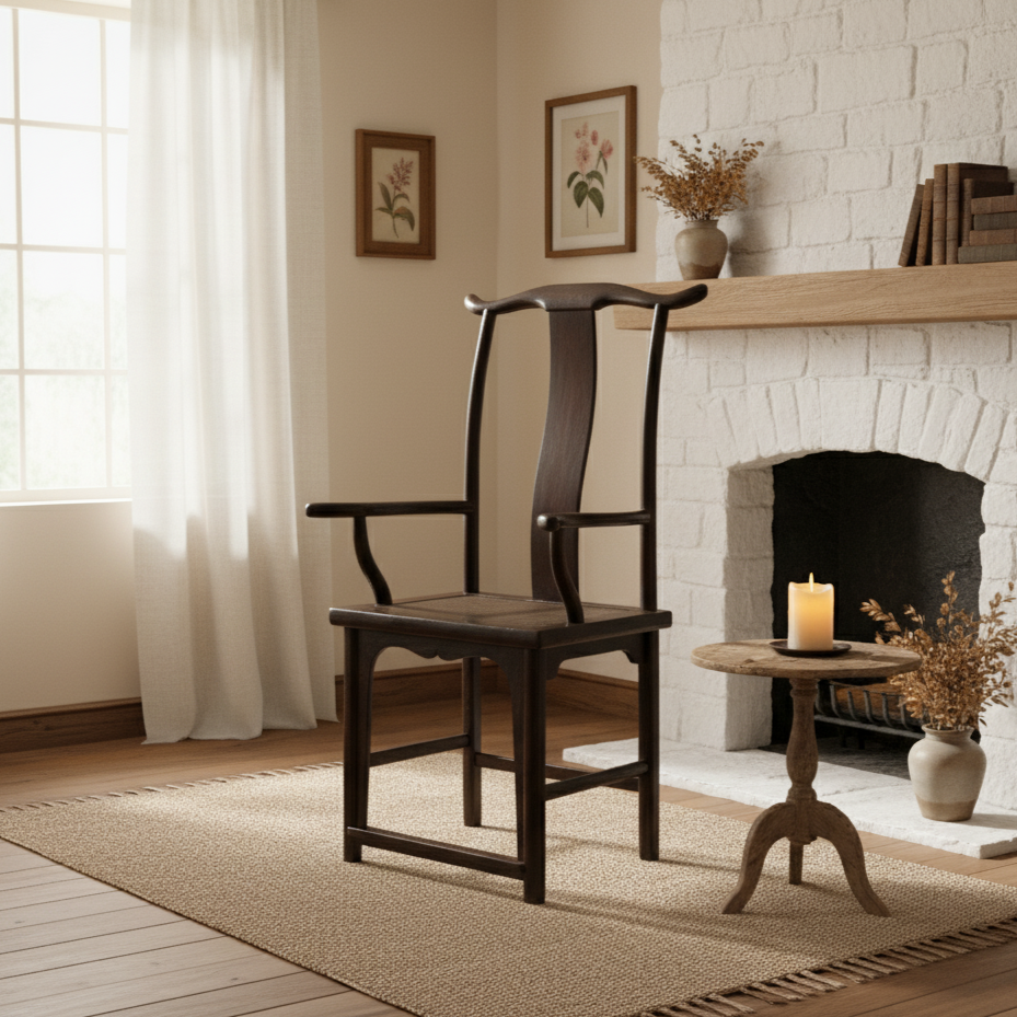 Antique Chinese Official’s Hat Armchair in Dark Wood