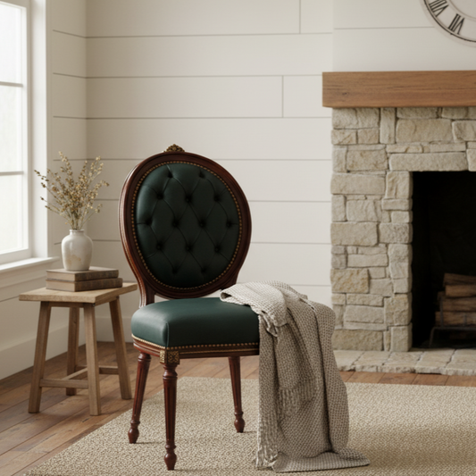 French Louis XVI Style Side Chair with Oval Tufted Back