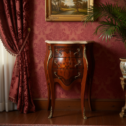 Antique French Louis XV Style Bombe Chest with Marble Top