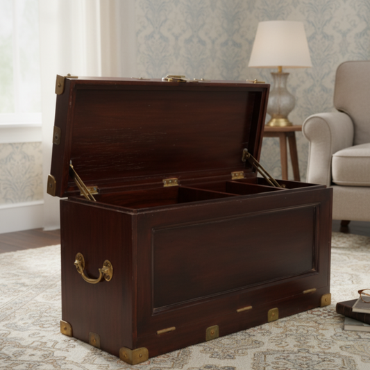 Antique Wooden Storage Trunk with Brass Fittings