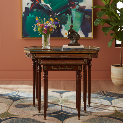 Elegant French Empire Style Nesting Tables with Marquetry and Ormolu Detailing