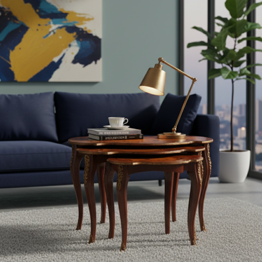 Elegant Vintage Nesting Tables with Inlay Design