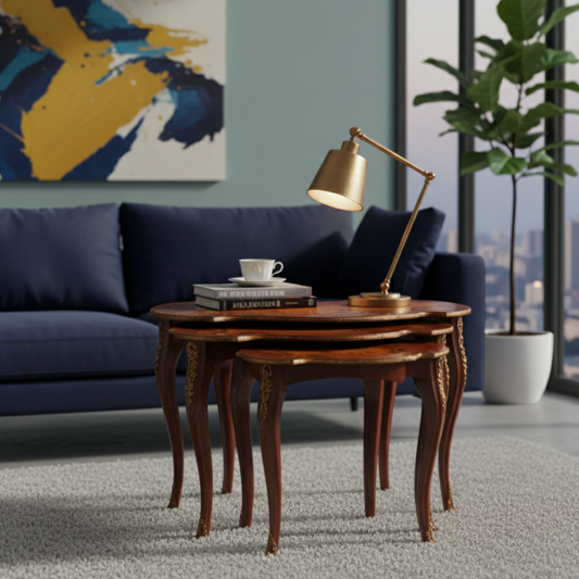 Elegant Vintage Nesting Tables with Inlay Design